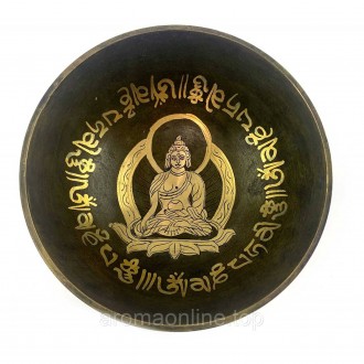 Чаша поющая бронзовая " Будда" зеленая (16.1х 15.4х 7 см). . фото 5