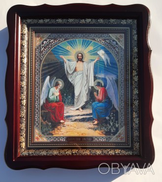 Ікона Воскресіння Христового в дерев’яному фігурному кіоті з внутрішньою д. . фото 1