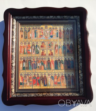 Ікона Собор святих цілителів в дерев’яному фігурному кіоті з внутрішньою д. . фото 1