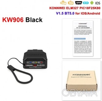 Автосканер Konnwei KW905 Supports all OBD ll protocols black BT 5.0 для Android . . фото 1