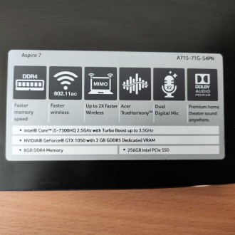Игровой ноутбук Acer Aspire A715-71G-54PN15.6" i5-7300HQ 4 ядра/8 Gb DDR4/256 Gb. . фото 7