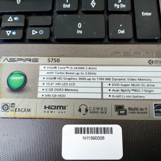 Ноутбук Acer Aspire 5750 15.6" i5-2430M /6Gb DDR3/640 Gb HDD/ Intel HD Graphics . . фото 6
