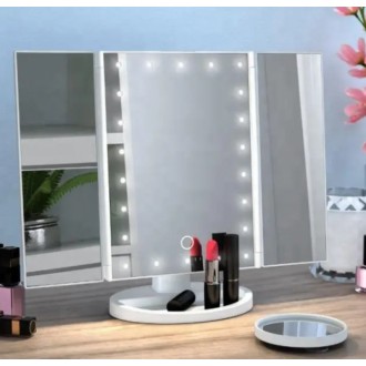 Настольное косметическое складное зеркало с LED-подсветкой для макияжей с боковы. . фото 3