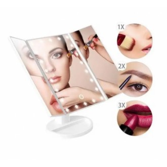Настольное косметическое складное зеркало с LED-подсветкой для макияжей с боковы. . фото 7
