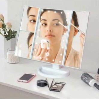 Настольное косметическое складное зеркало с LED-подсветкой для макияжей с боковы. . фото 4