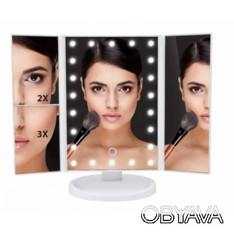 Настольное косметическое складное зеркало с LED-подсветкой для макияжей с боковы. . фото 1