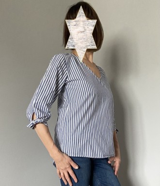 
Женская хлопковая лёгкая блузка в вертикальную полоску с длинным рукавом завязы. . фото 4