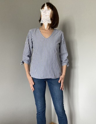 
Женская хлопковая лёгкая блузка в вертикальную полоску с длинным рукавом завязы. . фото 6