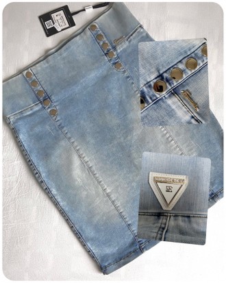 Женская джинсовая юбка из стрейчевого эластичного голубого джинса на эластичном . . фото 2
