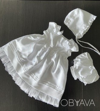 
 Праздничное белое платье для маленькой девочки на возраст 12 месяцев в комплек. . фото 1