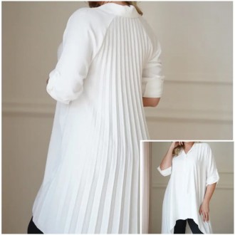 
однотонная белая расклешённая женская блузка из плиссированного шифона разной ф. . фото 2