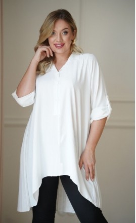 
однотонна біла розкльошена жіноча блузка з плісованого шифону різної фракції (в. . фото 6