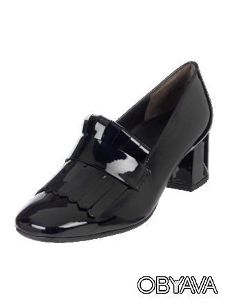 Чёрные лаковые женские туфли из 100% кожи на широком устойчивом каблуке высотой . . фото 1