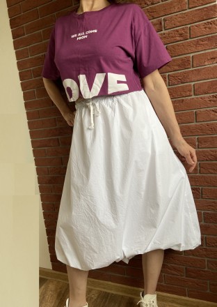 Женская пышная белая хлопковая юбка баллон с удлинённой задней частью на тонкой . . фото 4