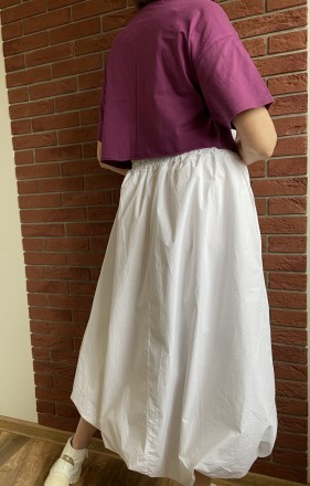 Женская пышная белая хлопковая юбка баллон с удлинённой задней частью на тонкой . . фото 2