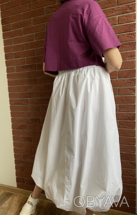 Женская пышная белая хлопковая юбка баллон с удлинённой задней частью на тонкой . . фото 1