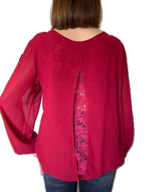 
Шифонова однотонна жіноча блузка з гіпюровою вставкою на спині вільного, прямог. . фото 5