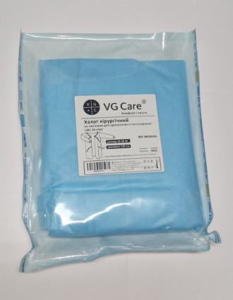 Халат хирургический стерильный VG Care р.50-52 (L) СМС (35 г/м2) 130см на завязк. . фото 4
