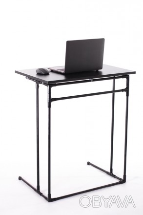 Металевий столик для ноутбука Mouzer Wood з дерев'яною поверхнею чорного кольору. . фото 1