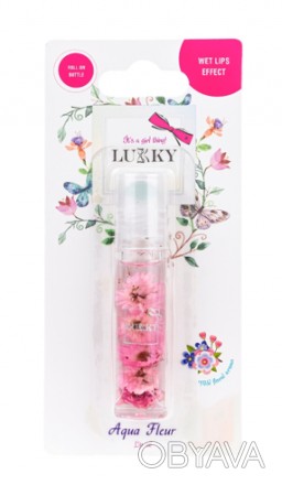 Олійка-блиск для губ в ролику Lukky Aqua Fleur з рожевими квітами. . фото 1