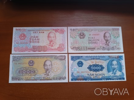 Банкноти В'єтнаму номіналами 500, 1000,2000 (1988р), 5000(1991р) стан UNC, . . фото 1