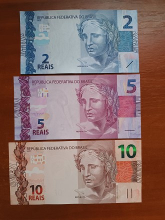 Банкноти Бразилії номіналом 2 реал 2019(2010)ціна 75 гнр, 5 реал 2019(2010) ціна. . фото 2
