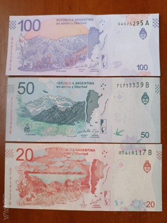 Банкноти Аргентини номіналом 20 песо 2017р. ціна 80грн, 50 Песо 2017р ціна 130гр. . фото 3