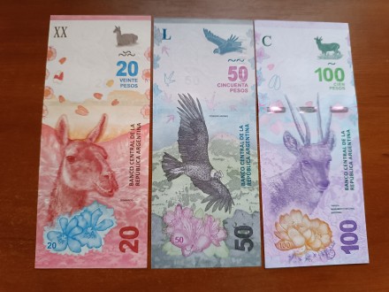 Банкноти Аргентини номіналом 20 песо 2017р. ціна 80грн, 50 Песо 2017р ціна 130гр. . фото 2