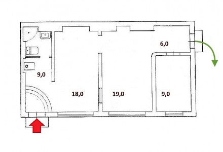 62 m²
Отдельный флигель во дворе.
1 эт. 3 каб (19 + 18 + 9)м,
Кухня, с/у. Приморский. фото 11