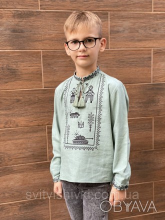 
	Вишиванка для хлопчика з сучасною вишивкою.
	Тканина-льон-стрейч кольору фіста. . фото 1