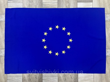 Прапор Євросоюзу (1,2м*0,8м) з габардину. По центру прапора вишиті зірочки люрек. . фото 4