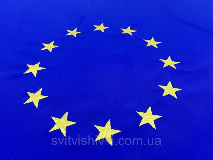 Прапор Євросоюзу (1,2м*0,8м) з габардину. По центру прапора вишиті зірочки люрек. . фото 2