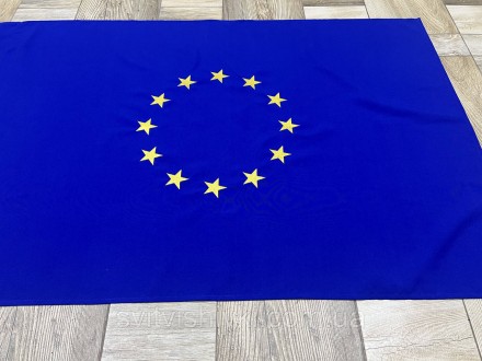 Прапор Євросоюзу (1,2м*0,8м) з габардину. По центру прапора вишиті зірочки люрек. . фото 5