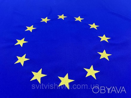 Прапор Євросоюзу (1,2м*0,8м) з габардину. По центру прапора вишиті зірочки люрек. . фото 1