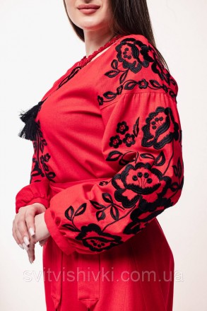 Неймовірно красива довга вишита сукня.
Червоного кольору з чорною вишивкою.
Ткан. . фото 7
