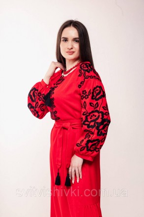 Неймовірно красива довга вишита сукня.
Червоного кольору з чорною вишивкою.
Ткан. . фото 6