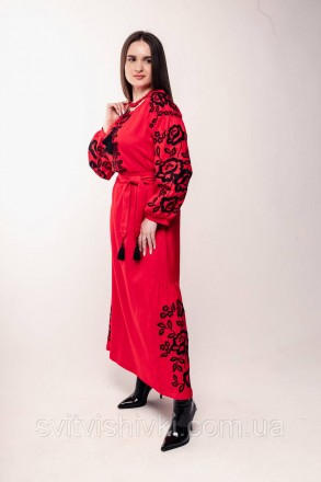 Неймовірно красива довга вишита сукня.
Червоного кольору з чорною вишивкою.
Ткан. . фото 5