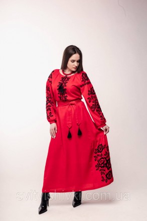 Неймовірно красива довга вишита сукня.
Червоного кольору з чорною вишивкою.
Ткан. . фото 4