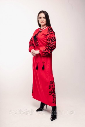 Неймовірно красива довга вишита сукня.
Червоного кольору з чорною вишивкою.
Ткан. . фото 3