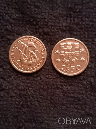 Монети Португалії номіналом 2,5 ескудо 1965,1983рр ціна лоту 20грн, оплата на ка. . фото 1
