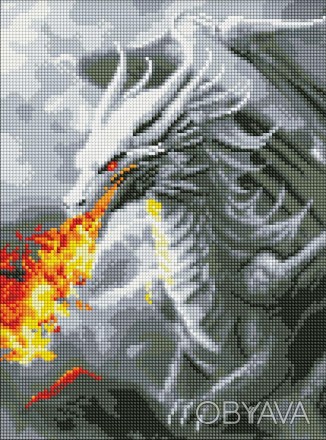 Набір з алмазною мозаїкою без підрамника "Вогнедишний дракон" з АВ стразами 30х4. . фото 1