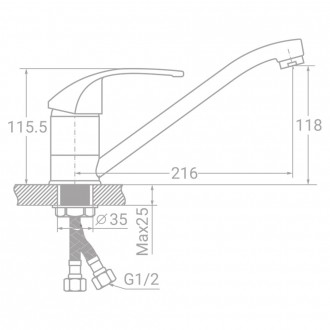 
Смеситель s04 Ø40 для кухни гусак прямой 250мм на гайке TAU SD-1B243C (9804110). . фото 3