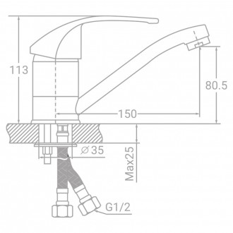 
Смеситель SD Ø40 для кухни гусак прямой 150мм на шпильке TAU SD-2B143C (9804120. . фото 3