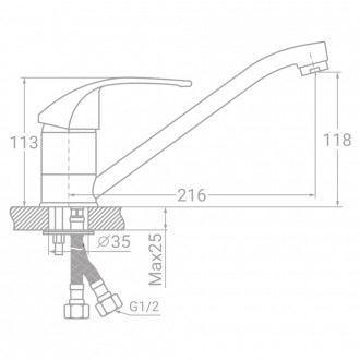 
Смеситель s04 Ø40 для кухни гусак прямой 250мм на шпильке TAU SD-2B243C (980413. . фото 3