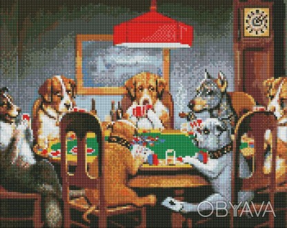 Набір з алмазною мозаїкою "Собаки грають в покер" 40х50см. . фото 1
