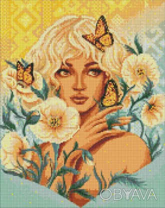 Набір з алмазною мозаїкою "Дівчина з метеликами" 40х50см. . фото 1