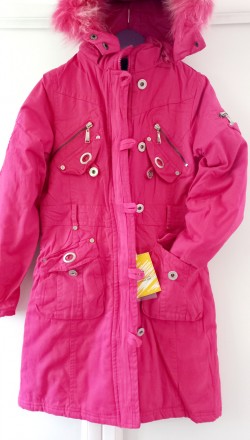 Подростковая детская Куртка Длинная пальто для Девочки ( яркая розовая) - 140, 1. . фото 2