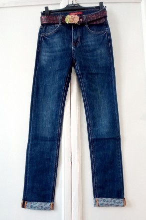джинсы облегающие обтягивающие скинни скини женские стрейчевые синие с манжетом . . фото 9