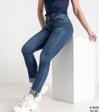 джинсы облегающие обтягивающие скинни скини женские стрейчевые синие с манжетом . . фото 3