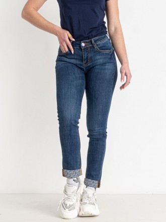 джинсы облегающие обтягивающие скинни скини женские стрейчевые синие с манжетом . . фото 2